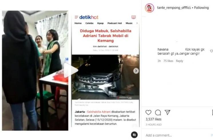 Salshabilla Adriani usai nabrak (Instagram.com/tante_rempong_offficial)