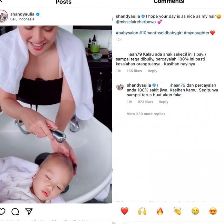 Shandy Aulia saat membilas rambut putrinya (Instagram.com/shandyaulia)