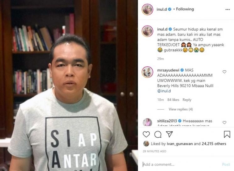 Adam Suseno, suami Inul Daratista, tanpa kumis. (Instagram/@inul.d)