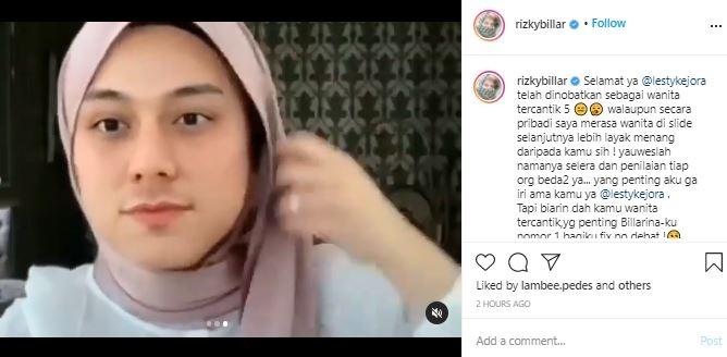Rizky Billar ucapkan selamat ke Lesti Kejora. (Instagram/@rizkybillar)