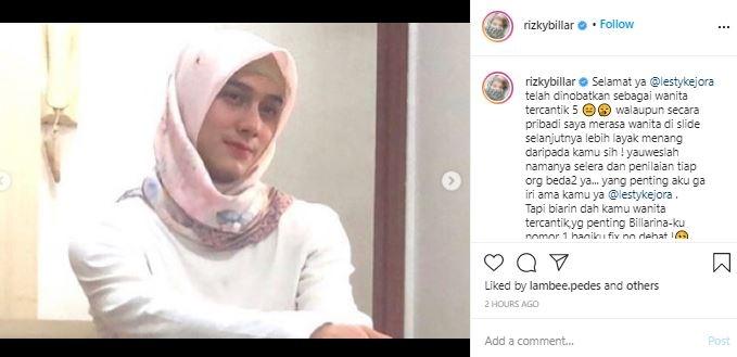 Rizky Billar ucapkan selamat ke Lesti Kejora. (Instagram/@rizkybillar)