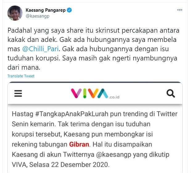 Kaesang Kesal Disebut Bocorkan Isi Rekening Gibran. (Twitter/@kaesangp)