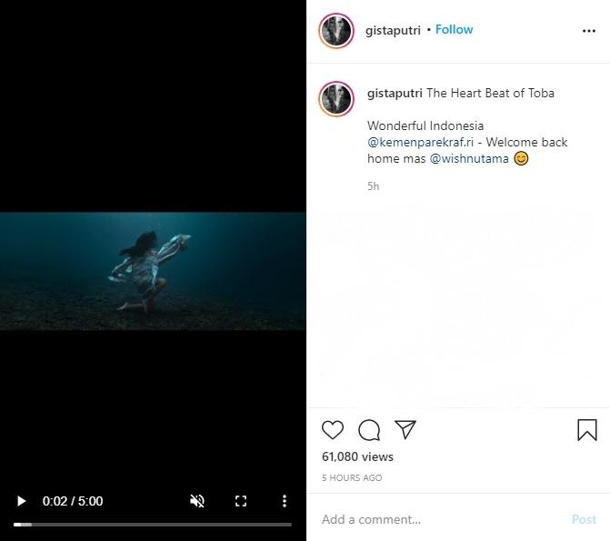 Gista Putri menyambut kepulangan Wishnutama. (Instagram/@gistaputri)