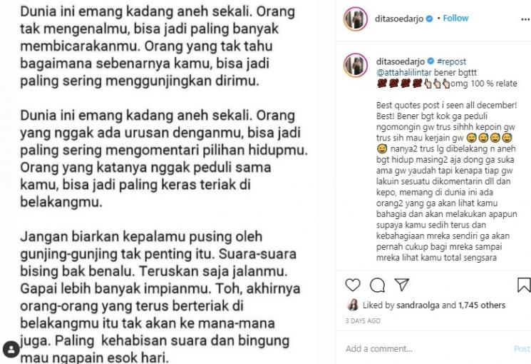 Dita Soedarjo. (Instagram/@ditasoedarjo)