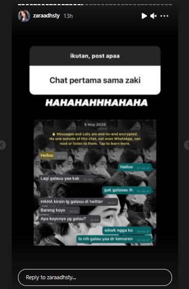 Zara bagikan chat pertama kali dengan pacar (Instagram.com/zaradhsty)