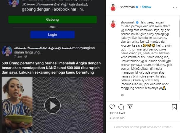 Soimah geram namanya dicatut untuk penipuan (Instagram.com/showimah)