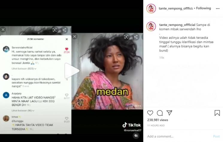 Sarwendah kesal fotonya dipakai tanpa izin. (Instagram/@tante_rempong_offficial)