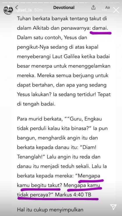 Unggahan Gisella Anastasia. (Instagram/@gisel_la)