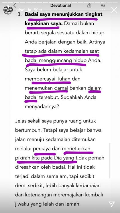 Unggahan Gisella Anastasia. (Instagram/@gisel_la)