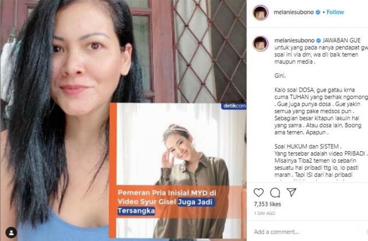 Postingan Melanie Subono dukung Gisel (Instagram.com)
