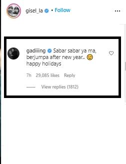 Komentar Gading Marten di postingan Gisella (Instagram.com/gisel_la)