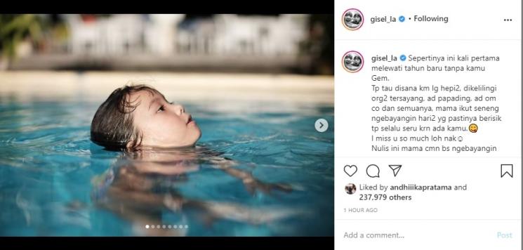 Unggahan Gisella Anastasia. (Instagram/@gisel_la)