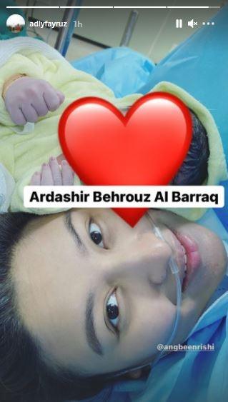 Angbeen Rishi melahirkan anak pertama. (Instagram/@adlyfayruz)