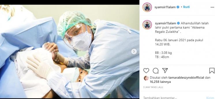 Bunga Jelitha melahirkan (Instagram/@syamsir11alam)