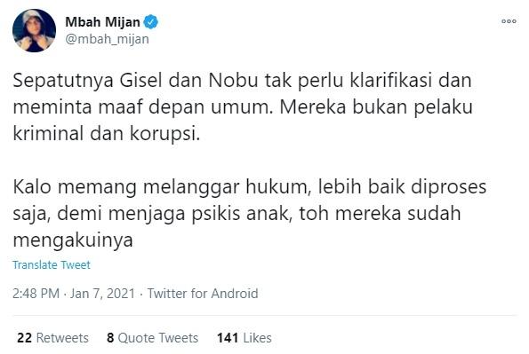 Mbah Mijan komentari kasus Gisel dan Nobu. (Twitter/mbah_mijan)