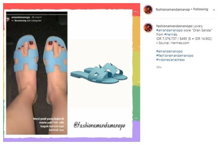 Sandal teplek Amanda Manopo. (Instagram/@fashionamandamanopo)