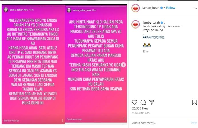 Anisa Bahar minta maaf (Instagram.com)