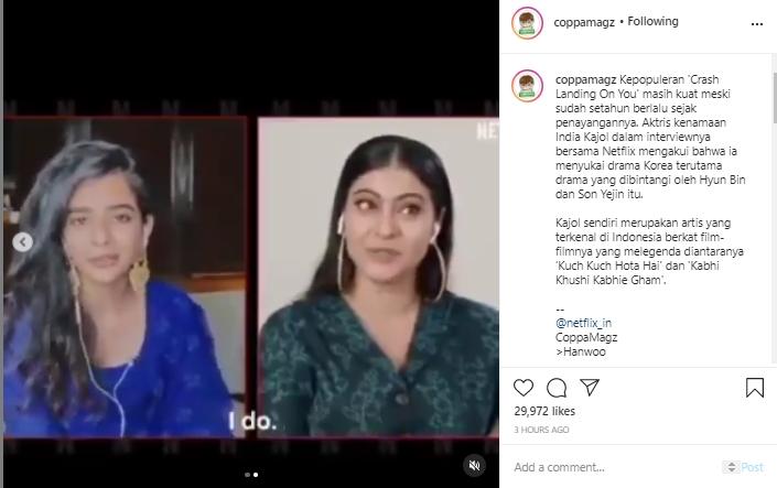 Kajol ngaku suka drama korea (Instagram.com/coppamagz)