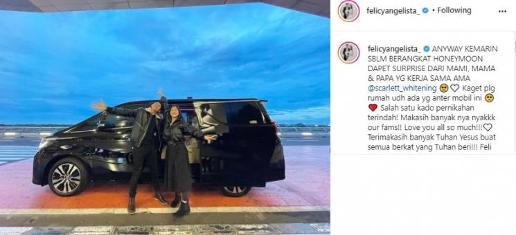 Felicya Angelista dan Caesar Hito Dapat Kado Pernikahan Mobil Mewah. (Instagram/@felicyangelista_)