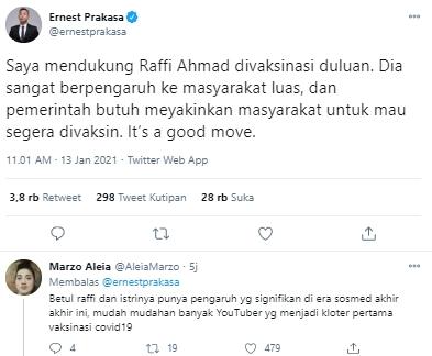 Cuitan Ernest Prakasa dukung Raffi Ahmad (Instagram.com)