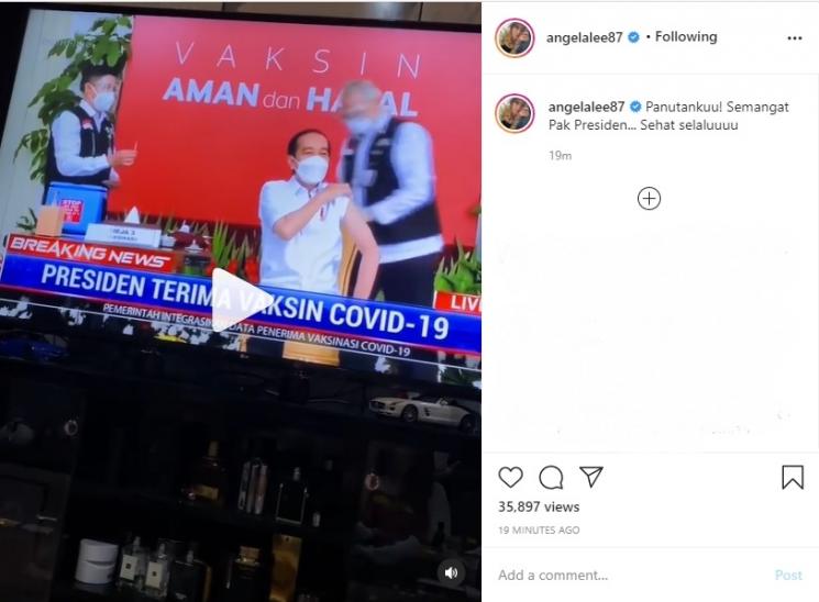 Angela Lee unggah video Presiden Jokowi divaksin. (Instagram/@angelalee87)