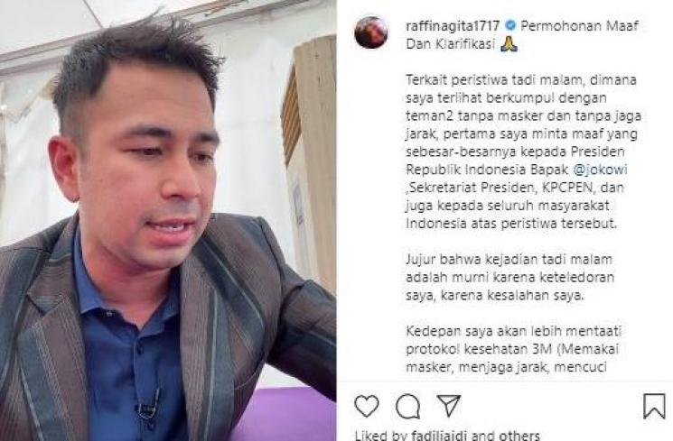 Raffi Ahmad akui teledor ikut pesta pasca vaksin Covid19. (Instagram/@raffinagita1717)