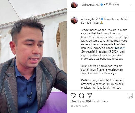 Raffi Ahmad akui teledor ikut pesta pasca vaksin Covid19. (Instagram/@raffinagita1717)