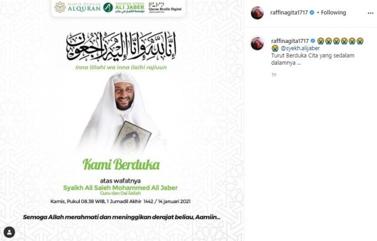 Raffi Ahmad kabarkan Syekh Ali Jaber meninggal dunia. (Instagram/@raffinagita1717)