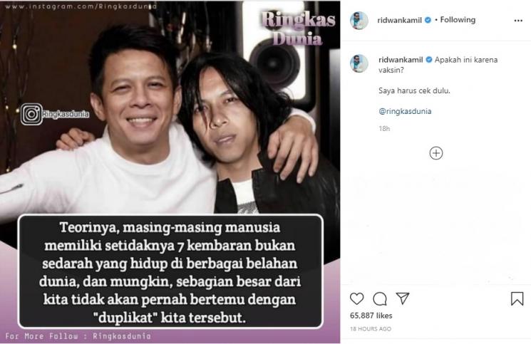 Unggahan Ridwan Kamil soal Ariel NOAH. (Instagram/@ridwankamil/@ringkasdunia)