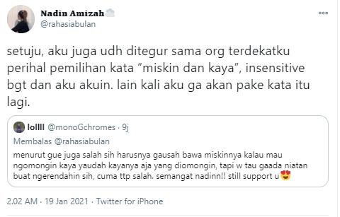 Cuitan Nadin Amizah (Twitter.com)
