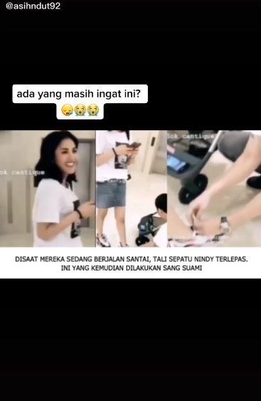 Viral lagi suami Nindy Ayunda ikat tali sepatu istri. (TikTok/asihndut92)