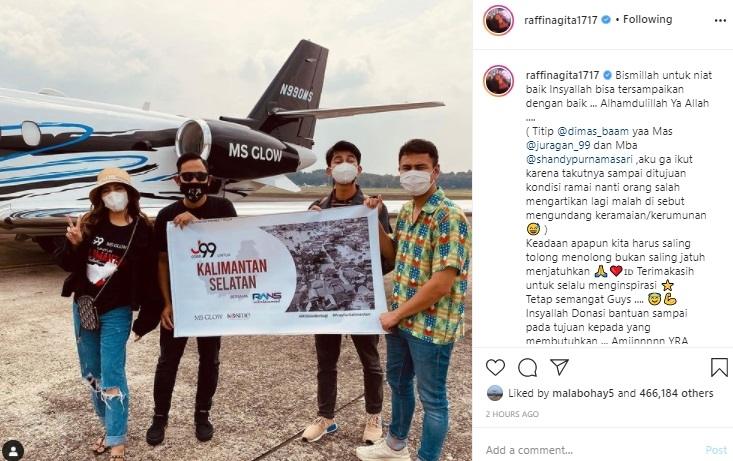 Raffi Ahmad dan tim beri sumbangan ke Kalsel. (Instagram/@raffinagita1717)