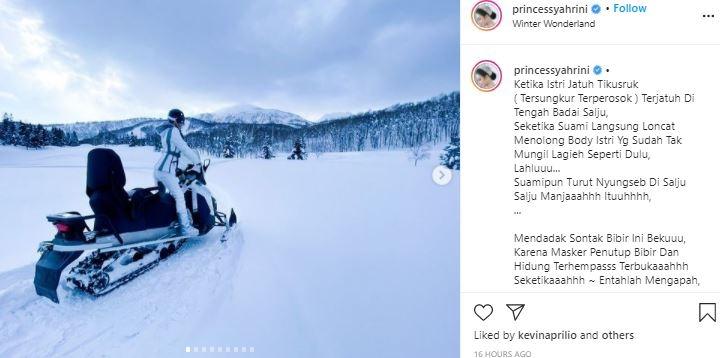Syahrini main jet ski salju. (Instagram/@princessyahrini)