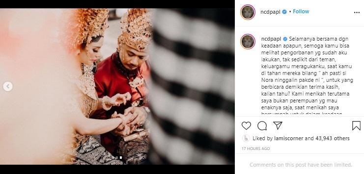 Nora Alexandra dan Jerinx SID. (Instagram/@ncdpapl)