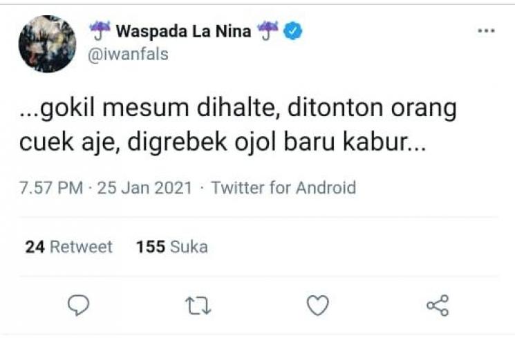 Kicauan Iwan Fals. (Twitter)