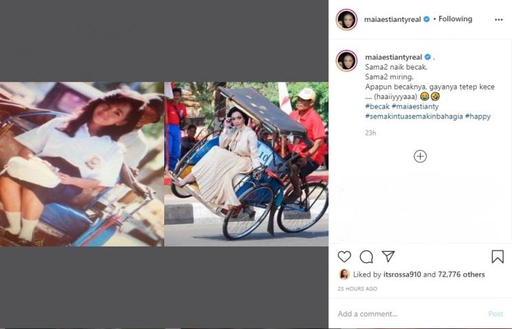 Maia Estianty naik becak. (Instagram/@maiaestiantyreal)