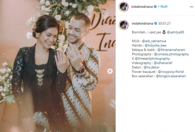 Indah Indriana tunangan (Instagram/@indahindriana)