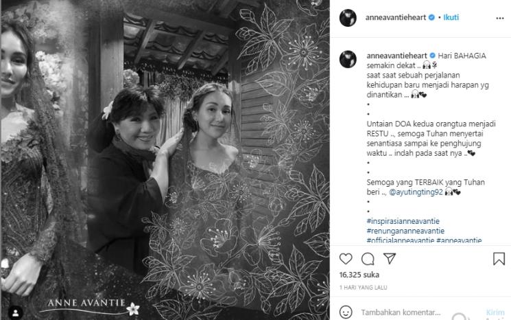 Pesan manis Anne Avantie untuk Ayu Ting Ting (Instagram.com)
