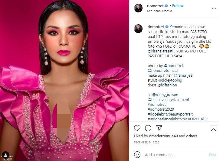 Kirana Larasati pakai dress belahan dada rendah. (Instagram/@riomotret)