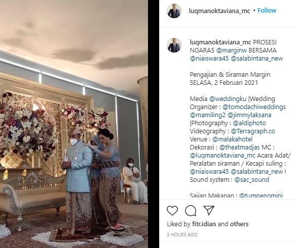 Momen siraman Margin Wieheerm. (Instagram/@luqmanoktaviana_mc)
