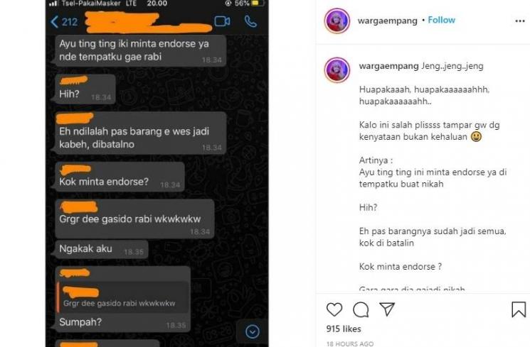 Ayu Ting Ting dikabarkan batal nikah. (Instagram/@wargaempang)