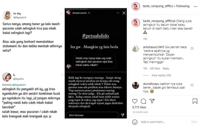 Tanggapan Ditto tentang perselingkuhan (Instagram.com)