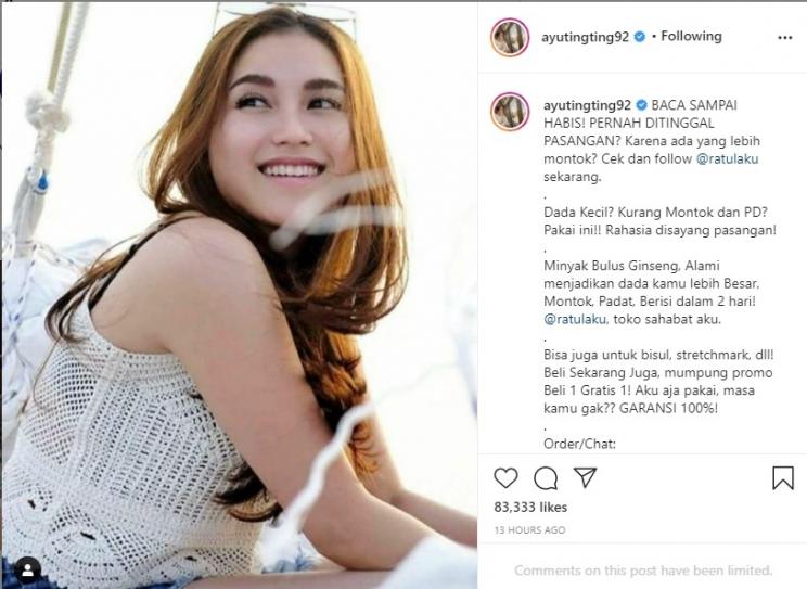 Ayu Ting Ting. (Instagram/@ayutingting92)