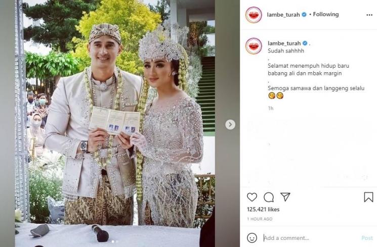 Ali Syakieb dan Margin Wieheerm resmi menikah. (Instagram/@lambe_turah)