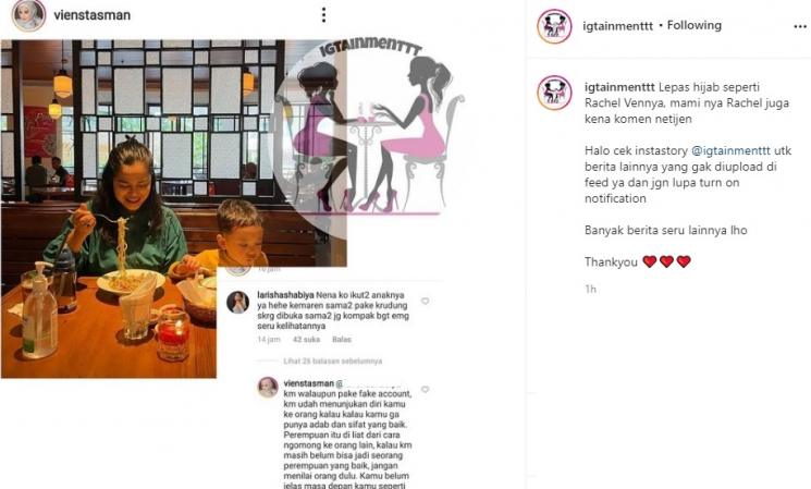 Jawaban menohok ibu Rachel Vennya, Viens Tasman. (Instagram)