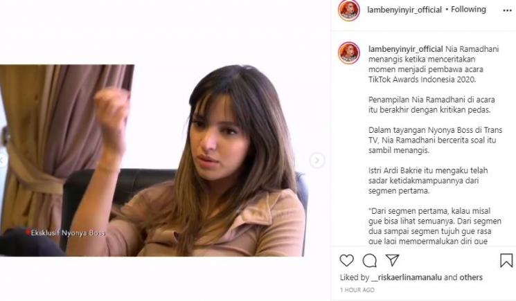 Nia Ramadhani panggil Tuhan dengan sebutan 'loe'. (Instagram/@lambenyinyir_official)