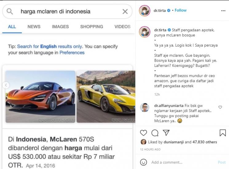 dr. Tirta Diduga Sindir Crazy Rich Helena Lim. (Instagram/@dr.tirta)