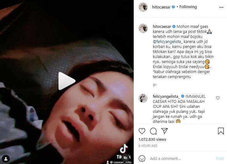 Caesar Hito posting video Felicya Angelista tidur. (Instagram/@hitocaesar)
