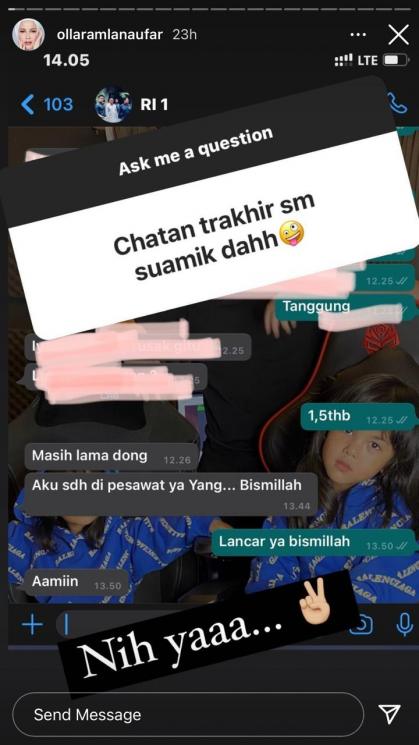 Chat Olla Ramlan dengan suami. (Instagram/@ollaramlanaufar)