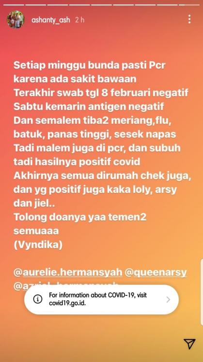 Ashanty positif Covid19. (Instagram/@ashanty_ash)